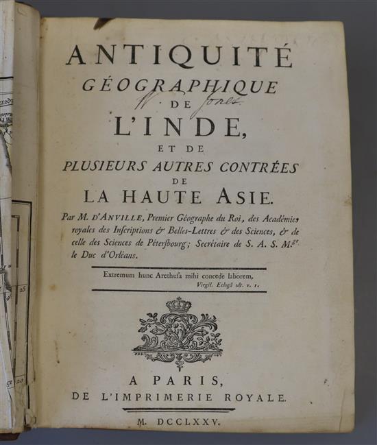 Anville, Jean Baptiste - Bourguignon d - Antiquite Geographique de lInde, qto, diced calf, spine crudely